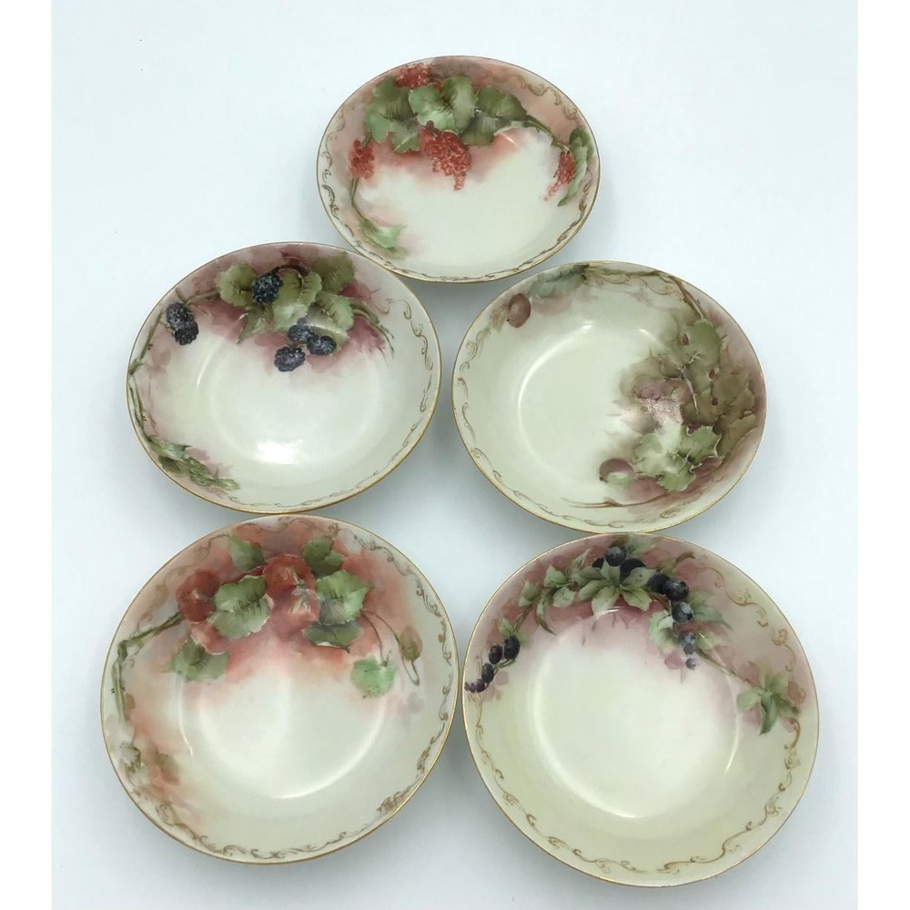 Haviland France Limoges Porcelain Fruit Bowls (5) Hand Painted Berries Victorian